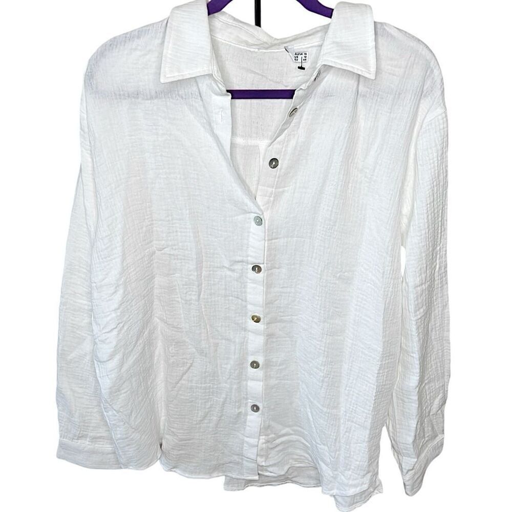 Princess Polly White Long Sleeve Button Down Shirt Cotton Size 12 Nwot